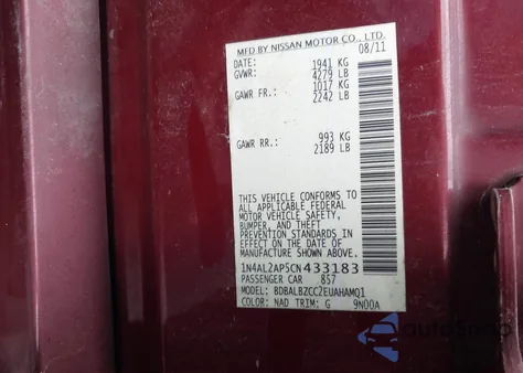 2012 Nissan Altima 2.5 S z USA, uszkodzony, nr VIN 1N4AL2AP5CN433183